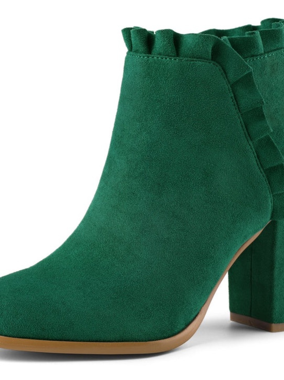 New Allegra K Emerald Green Suede Ruffle Ankle Boots